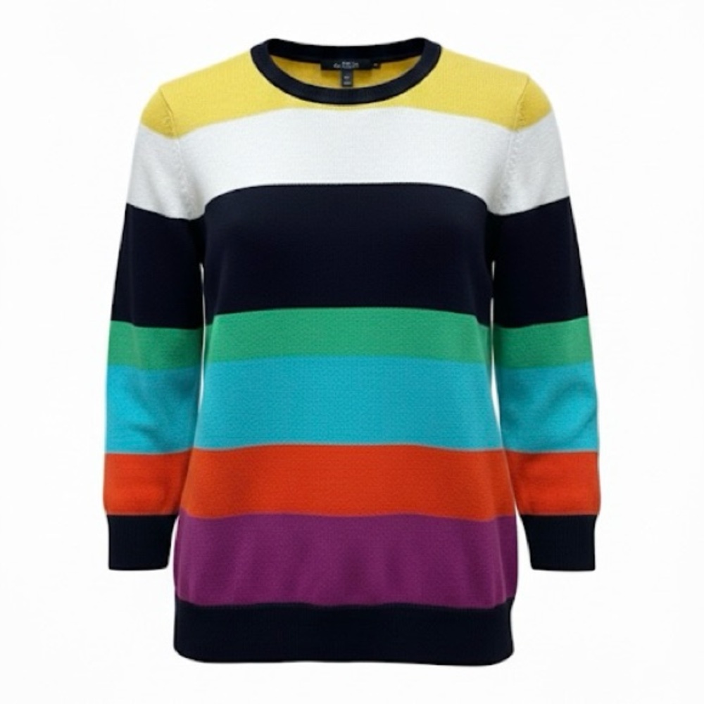 Ralph Lauren Chaps Striped Knit 3/4 Sleeve Rainbow Pullover Sweater Size Medium